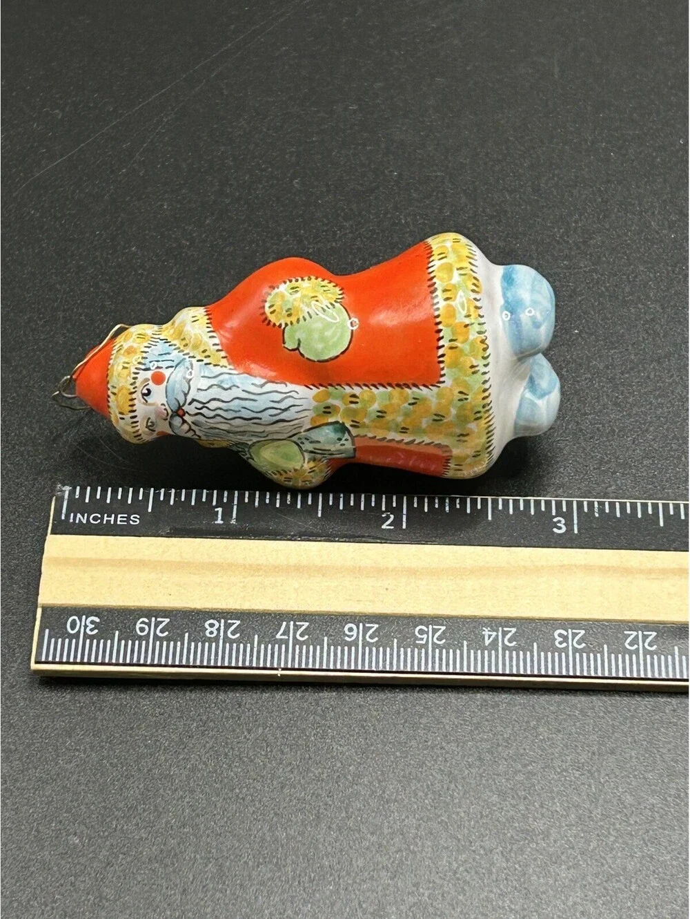 Vintage Russian Majolica Hand-painted Ceramic Santa Ornament 1970’s